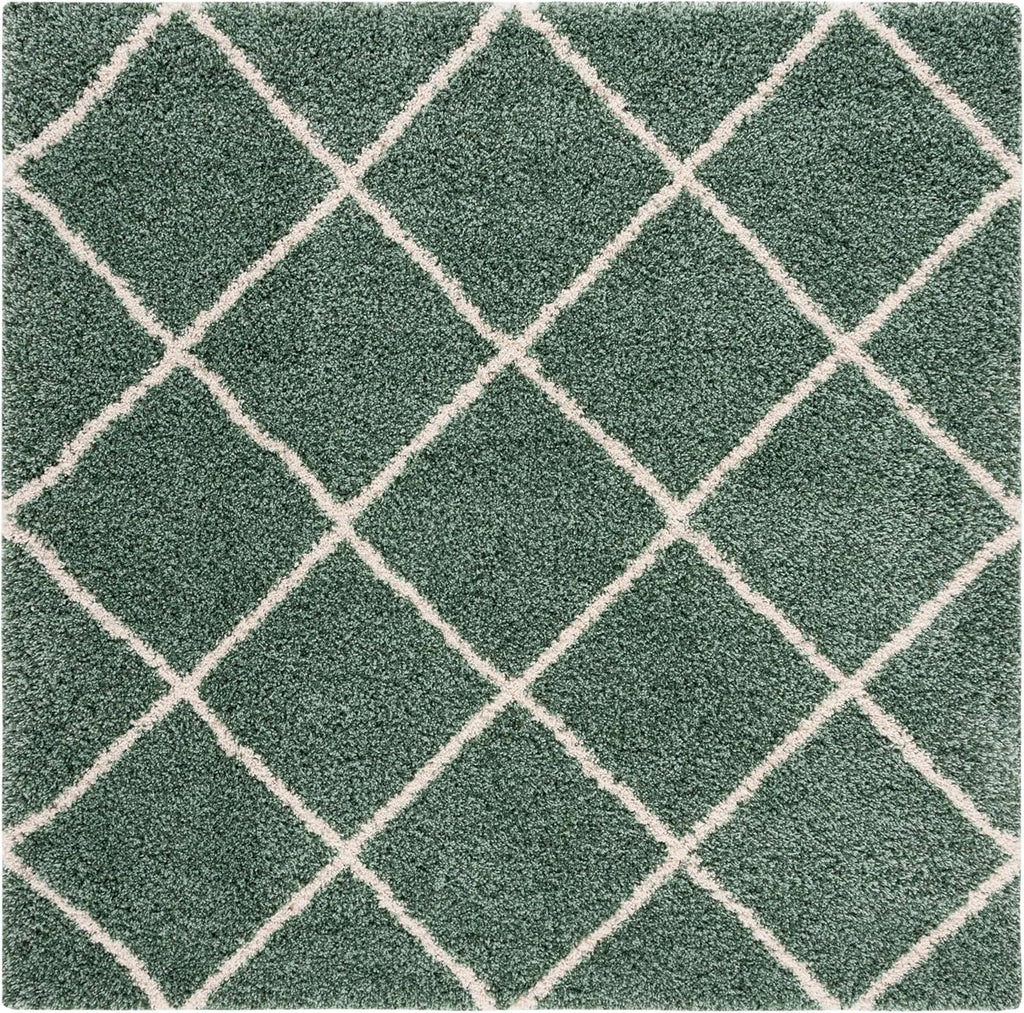 Transform Your Space with the Luxurious SAFAVIEH Hudson Shag Area Rug - 7' Square in Green & Ivory, Featuring a Modern Trellis Design, Non-Shedding Comfort, and 2-Inch Thick Plush Pile Perfect for High Traffic Areas!