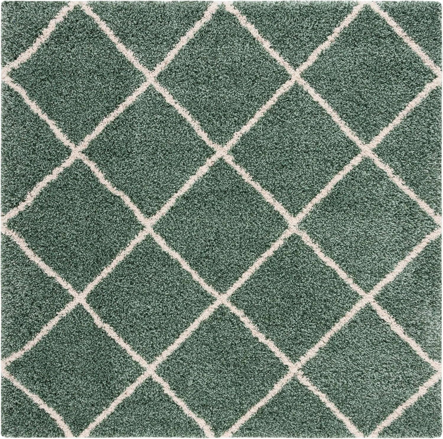 Transform Your Space with the Luxurious SAFAVIEH Hudson Shag Area Rug - 7' Square in Green & Ivory, Featuring a Modern Trellis Design, Non-Shedding Comfort, and 2-Inch Thick Plush Pile Perfect for High Traffic Areas!