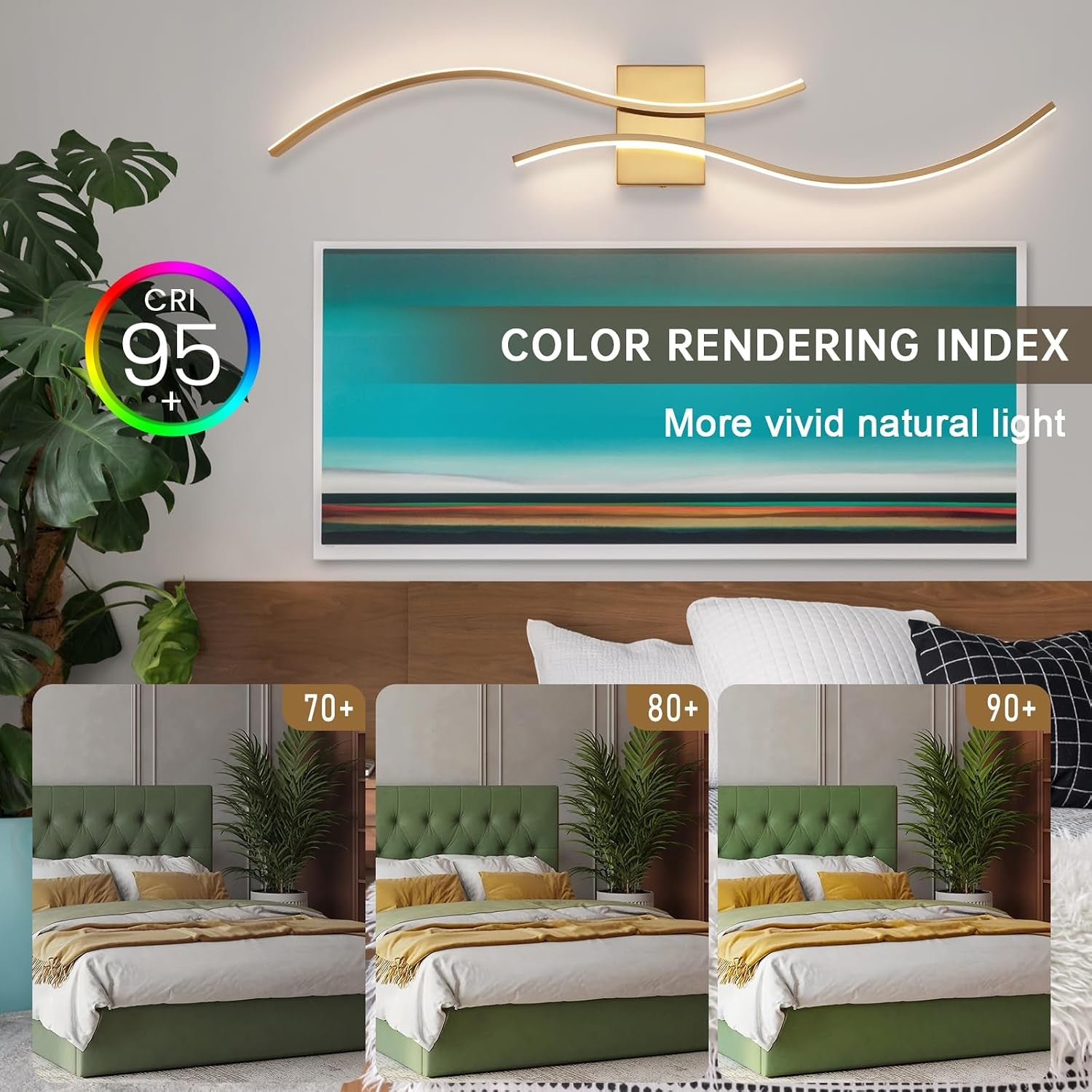 Modern Wall Sconce Set Of, 5CCT Dimmable Indoor Led Wall Sconce Lighting Set of 2, 31.5 Inch Wall Light Fixtures, Gold Led Wall Lamps for Living Room Bedroom Bathroom Hallway