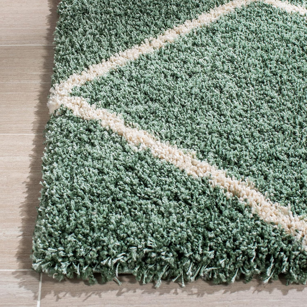 Transform Your Space with the Luxurious SAFAVIEH Hudson Shag Area Rug - 7' Square in Green & Ivory, Featuring a Modern Trellis Design, Non-Shedding Comfort, and 2-Inch Thick Plush Pile Perfect for High Traffic Areas!
