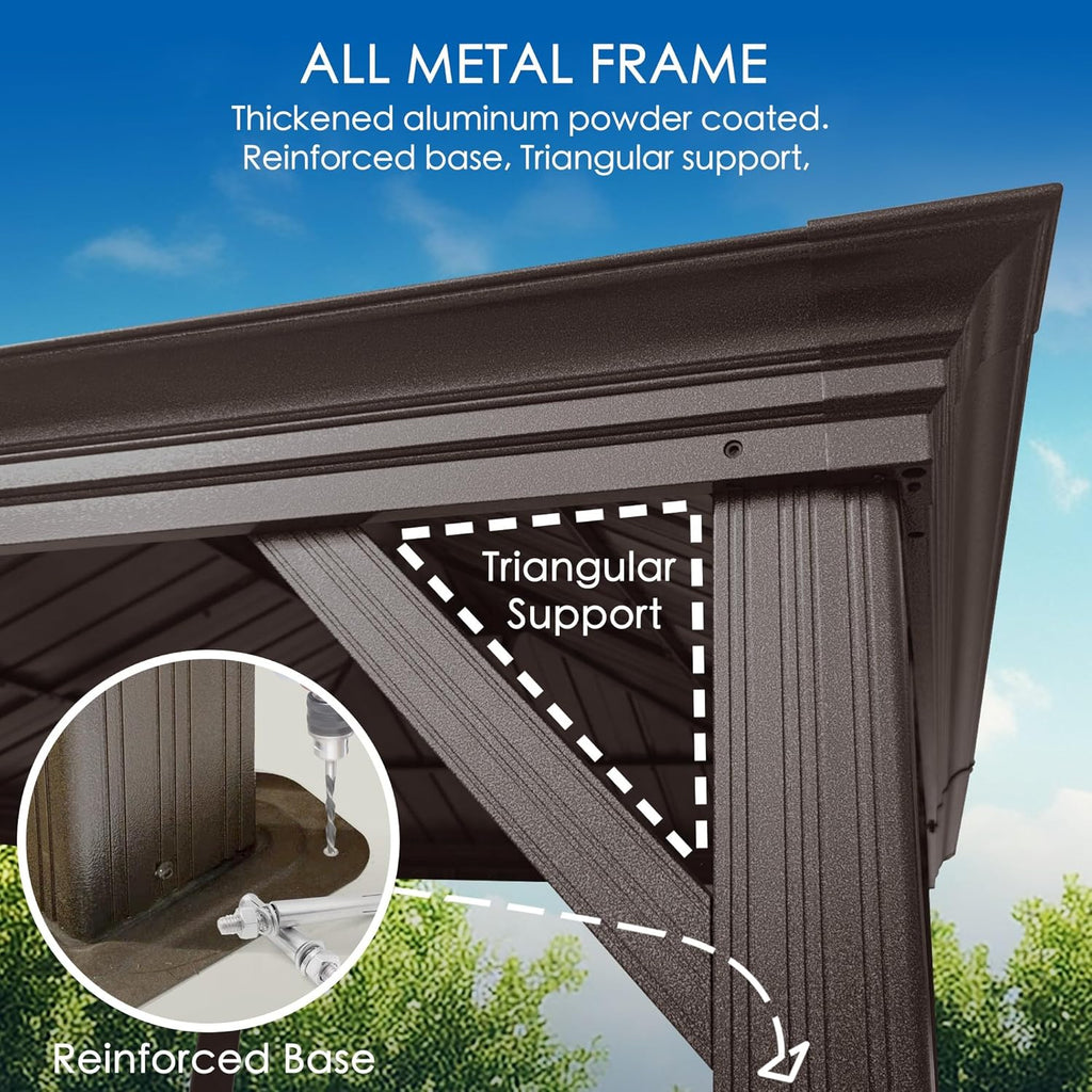 Transform Your Outdoor Space with the Alexander 10' x 12' Hardtop Gazebo - Durable Aluminum Frame & Galvanized Steel Roof with Curtains and Netting