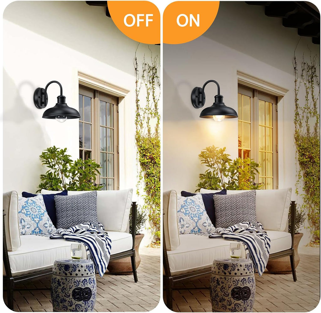 Stylish Gooseneck Outdoor Light Fixtures - 2-Pack Farmhouse Barn Lights for Your Porch, Garage, and Patio - Durable Black Wall Sconces with E26 Base