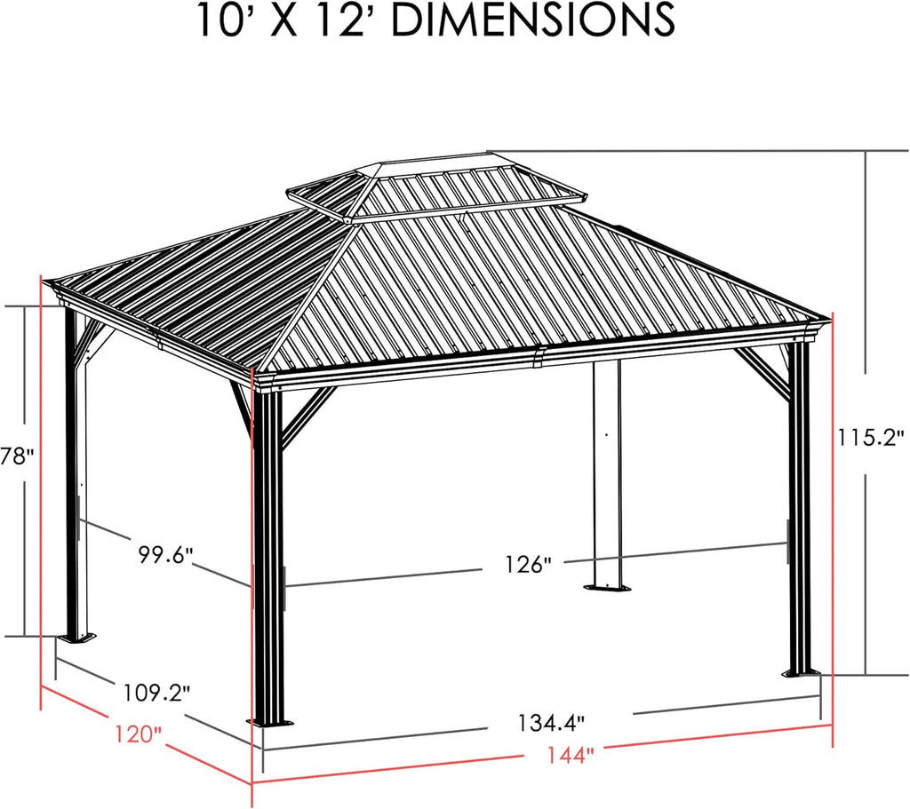 Transform Your Outdoor Space with the Alexander 10' x 12' Hardtop Gazebo - Durable Aluminum Frame & Galvanized Steel Roof with Curtains and Netting