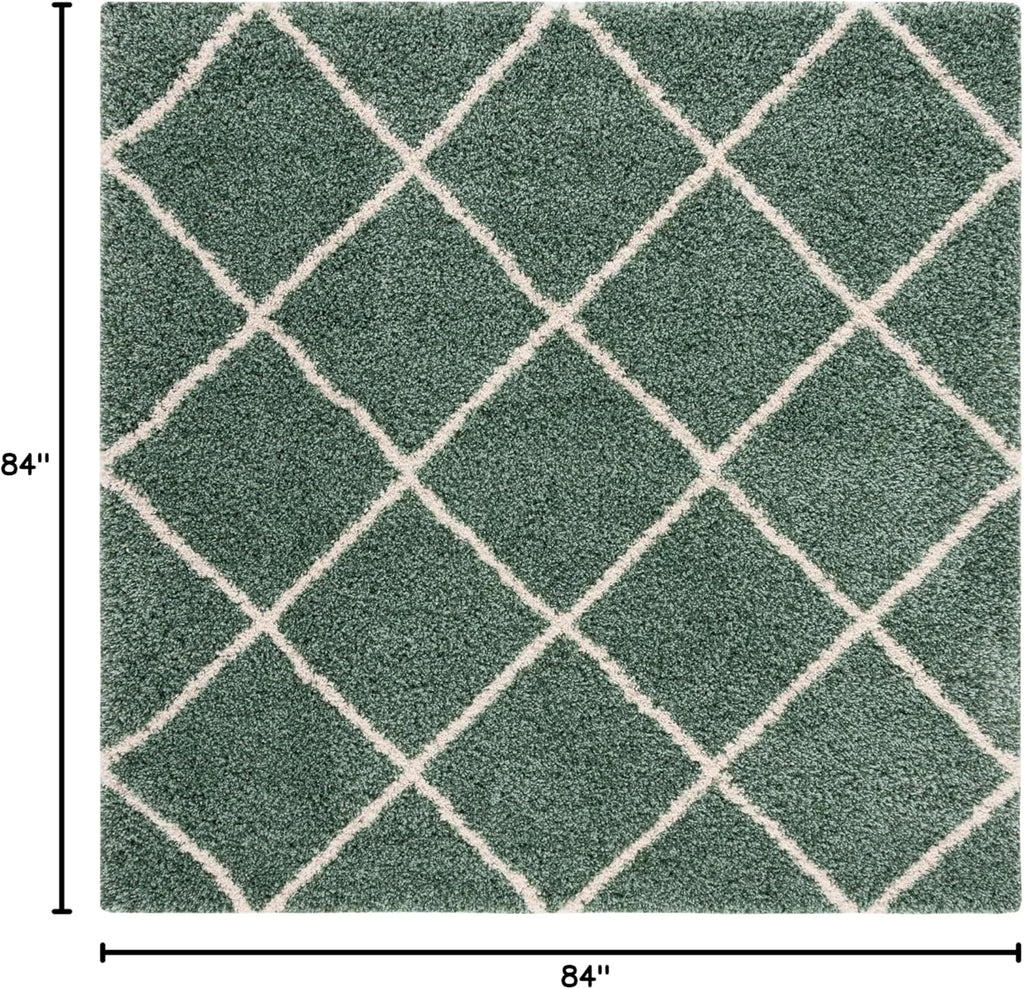 Transform Your Space with the Luxurious SAFAVIEH Hudson Shag Area Rug - 7' Square in Green & Ivory, Featuring a Modern Trellis Design, Non-Shedding Comfort, and 2-Inch Thick Plush Pile Perfect for High Traffic Areas!