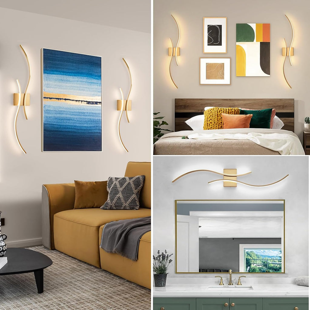 Modern Wall Sconce Set Of, 5CCT Dimmable Indoor Led Wall Sconce Lighting Set of 2, 31.5 Inch Wall Light Fixtures, Gold Led Wall Lamps for Living Room Bedroom Bathroom Hallway