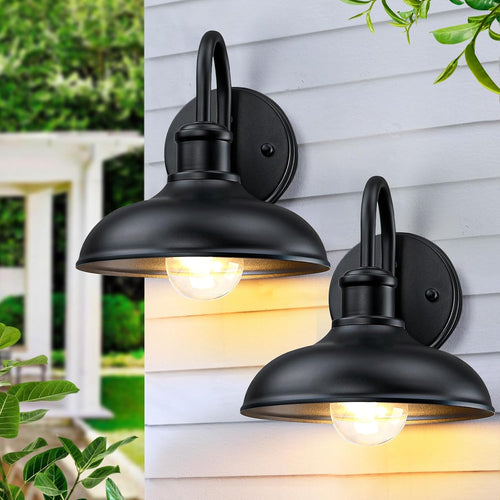 Stylish Gooseneck Outdoor Light Fixtures - 2-Pack Farmhouse Barn Lights for Your Porch, Garage, and Patio - Durable Black Wall Sconces with E26 Base