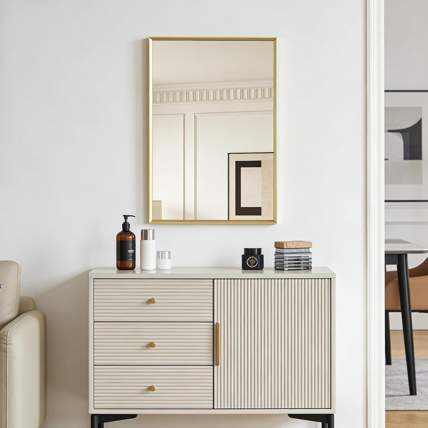 Transform Your Bathroom with the Elegant Brushed Gold Beveled Mirror - Perfectly Framed for Stylish Wall Mounting
