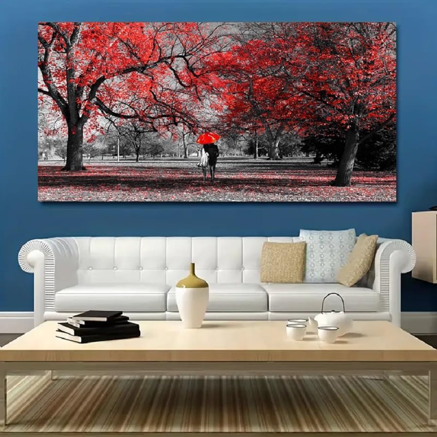 Stunning Framed Canvas Wall Art - Romantic Tree Landscape Painting for Bedroom & Living Room - 30x60 Inches