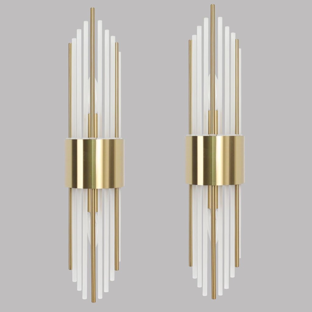 Elevate Your Space with the Luxurious 2-Light Modern Crystal Wall Sconces in Titanium Gold and Frosted Glass - Perfect for Any Room!