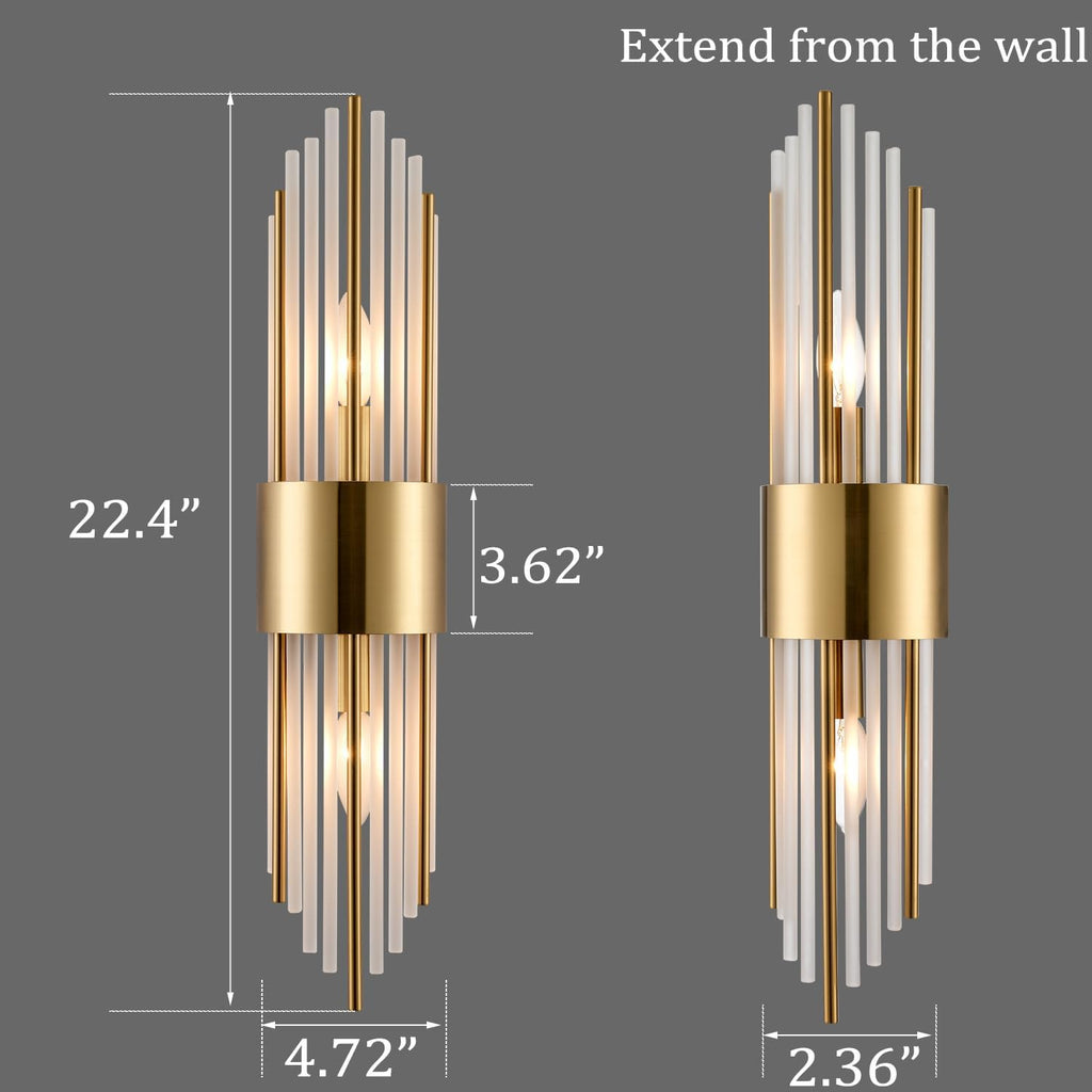Elevate Your Space with the Luxurious 2-Light Modern Crystal Wall Sconces in Titanium Gold and Frosted Glass - Perfect for Any Room!