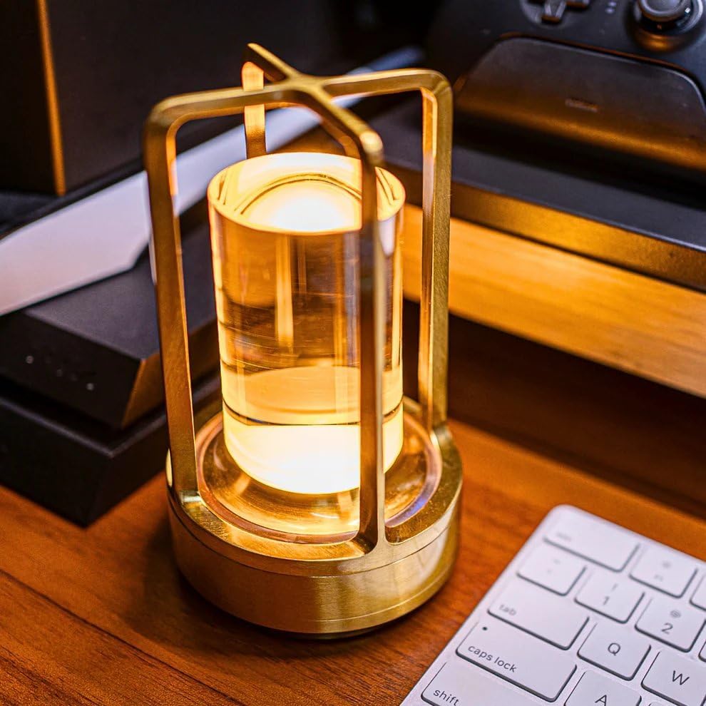 Klarako Crystal Lantern Lamp - Elegant Cordless Rechargeable Light for Bedside & Outdoor Use, Touch Control Dimmable Design - Luxury 2-Pack in Gold