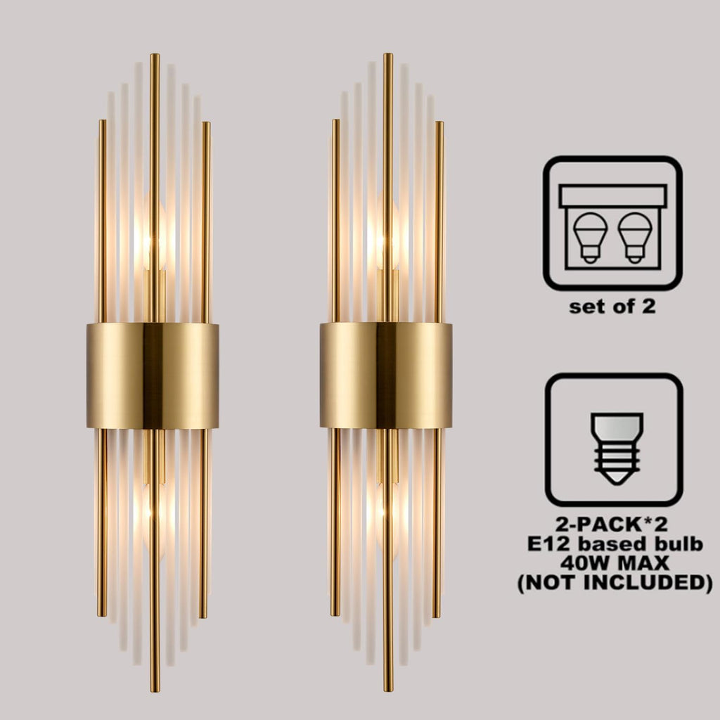 Elevate Your Space with the Luxurious 2-Light Modern Crystal Wall Sconces in Titanium Gold and Frosted Glass - Perfect for Any Room!