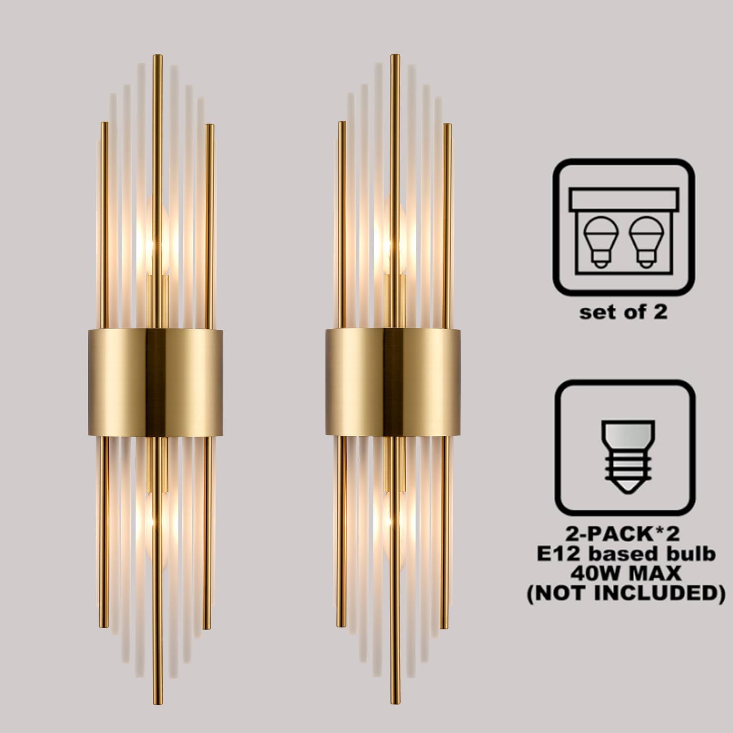 Elevate Your Space with the Luxurious 2-Light Modern Crystal Wall Sconces in Titanium Gold and Frosted Glass - Perfect for Any Room!