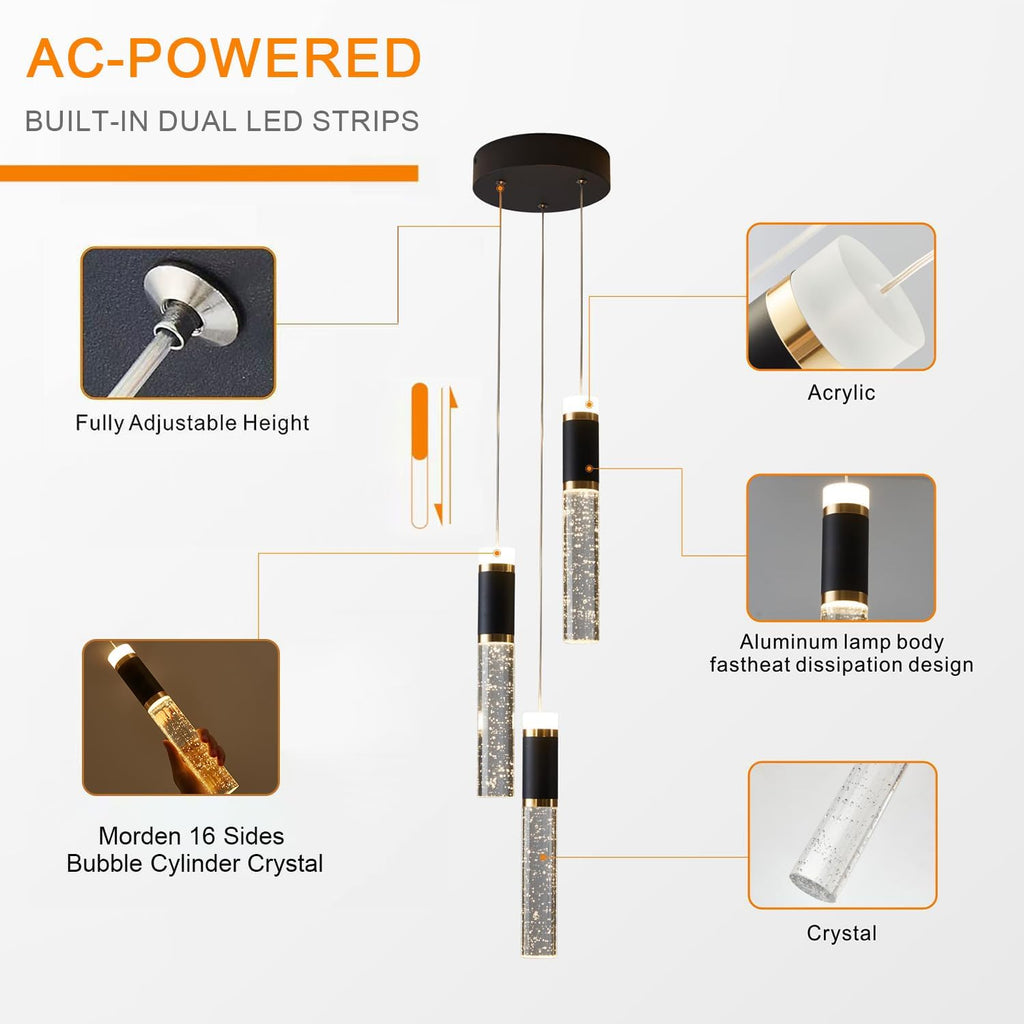 Elevate Your Space with Our 3-Light Adjustable LED Pendant Chandelier - Perfect for Kitchen, Dining Room, and More!