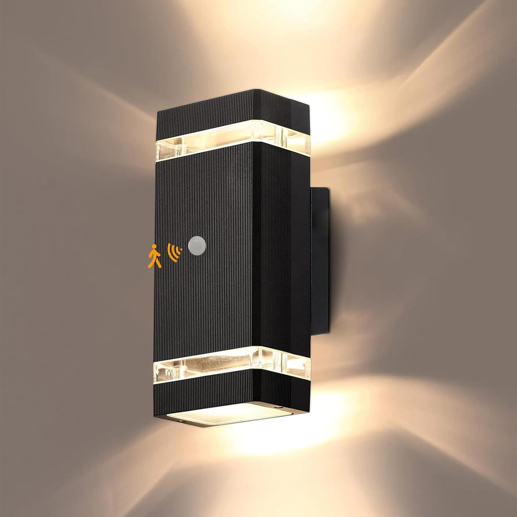 Illuminate Your Outdoors with Motion Sensor Aluminum Wall Lights - Stylish Up & Down Fixture for Garages, Porches, and Doorways