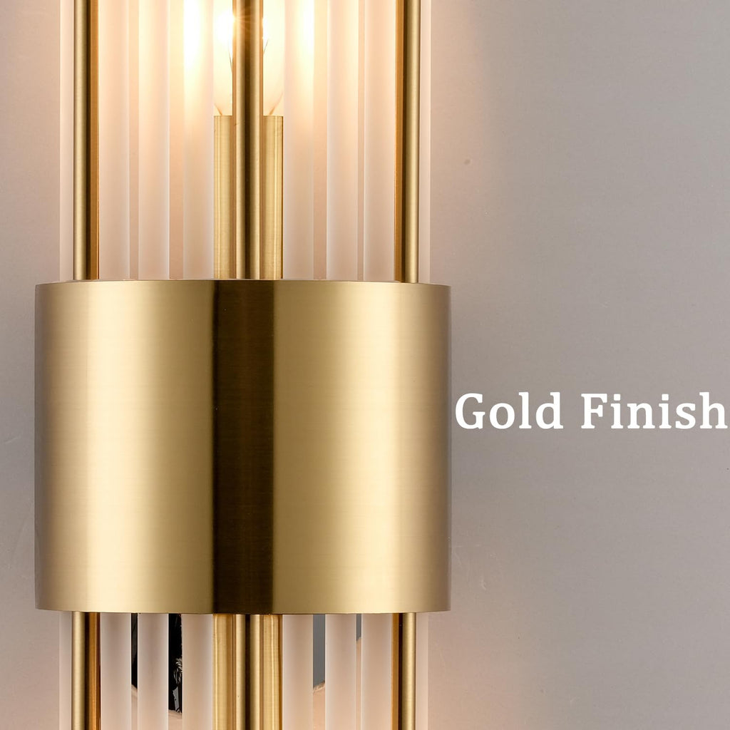 Elevate Your Space with the Luxurious 2-Light Modern Crystal Wall Sconces in Titanium Gold and Frosted Glass - Perfect for Any Room!