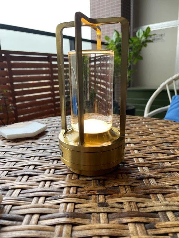 Klarako Crystal Lantern Lamp - Elegant Cordless Rechargeable Light for Bedside & Outdoor Use, Touch Control Dimmable Design - Luxury 2-Pack in Gold