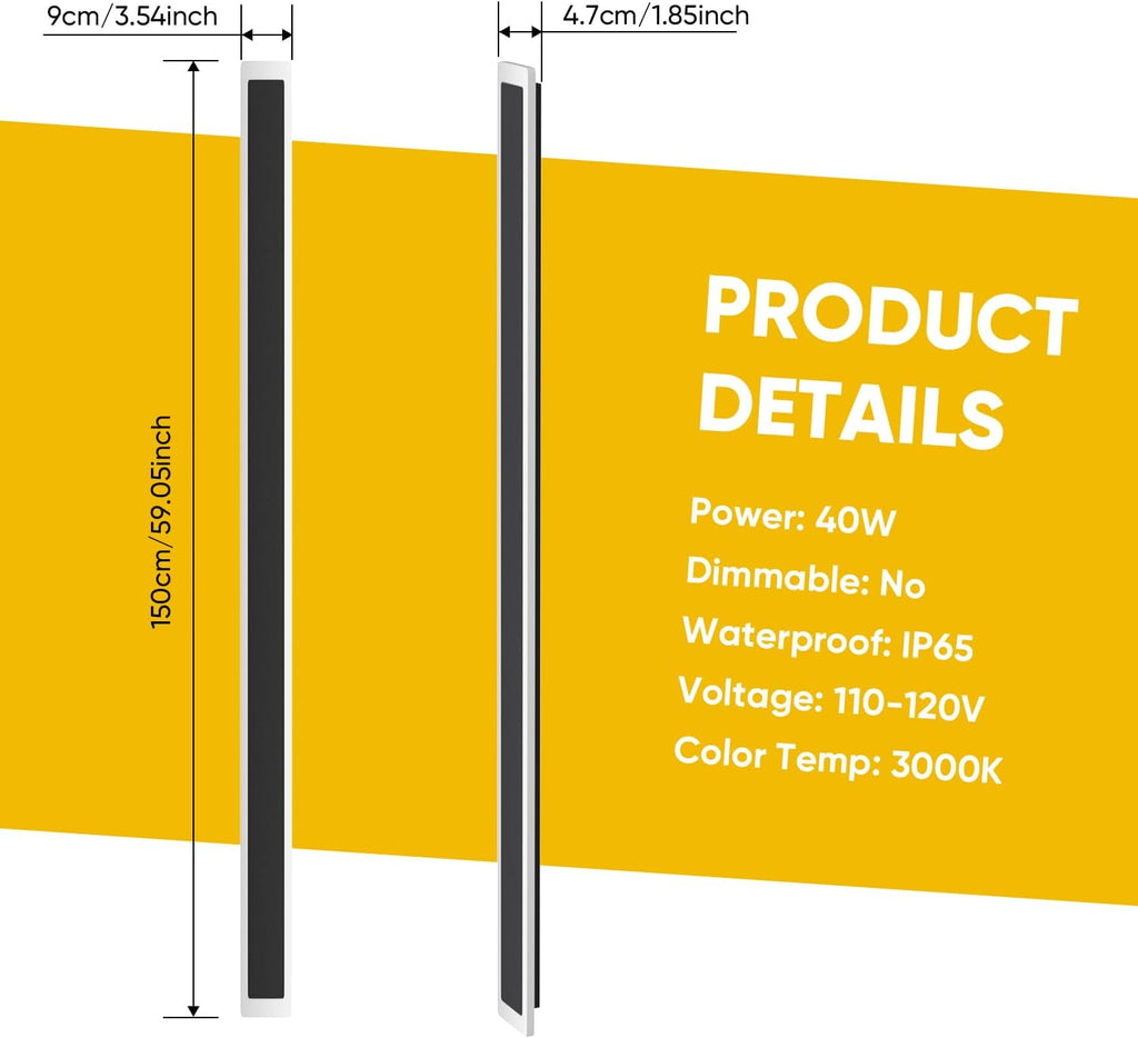 Illuminate Your Outdoors with the Modern 59" LED Wall Light in Black - Energy Efficient, Waterproof & Stylish for Patios, Porches, and More!