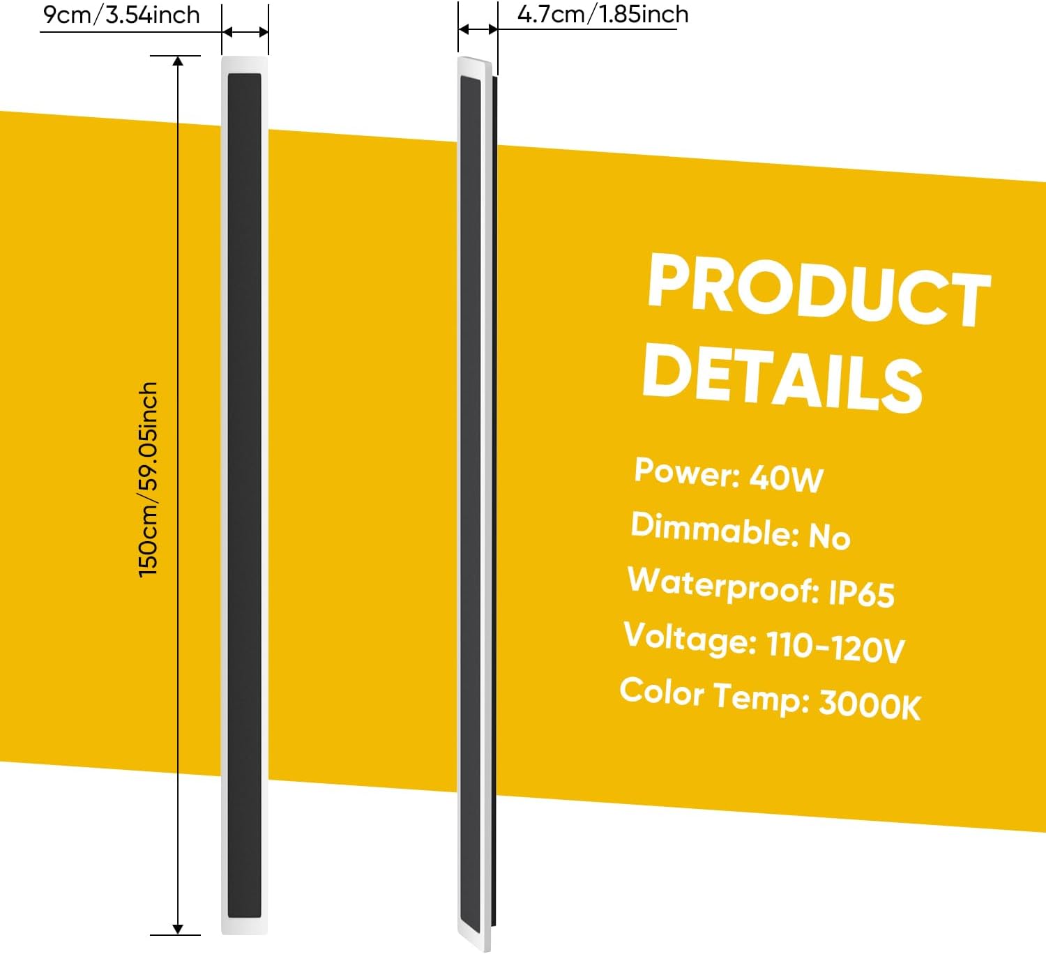 Illuminate Your Outdoors with the Modern 59" LED Wall Light in Black - Energy Efficient, Waterproof & Stylish for Patios, Porches, and More!