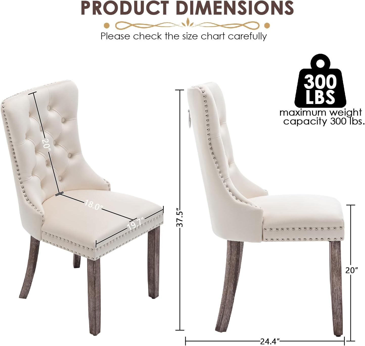Elegant Velvet Dining Chairs Set of 4 - Luxurious Upholstered Kitchen & Dining Room Seating with High Wing Back, Nailhead Trim, and Stylish Metal Pull Ring in Beige