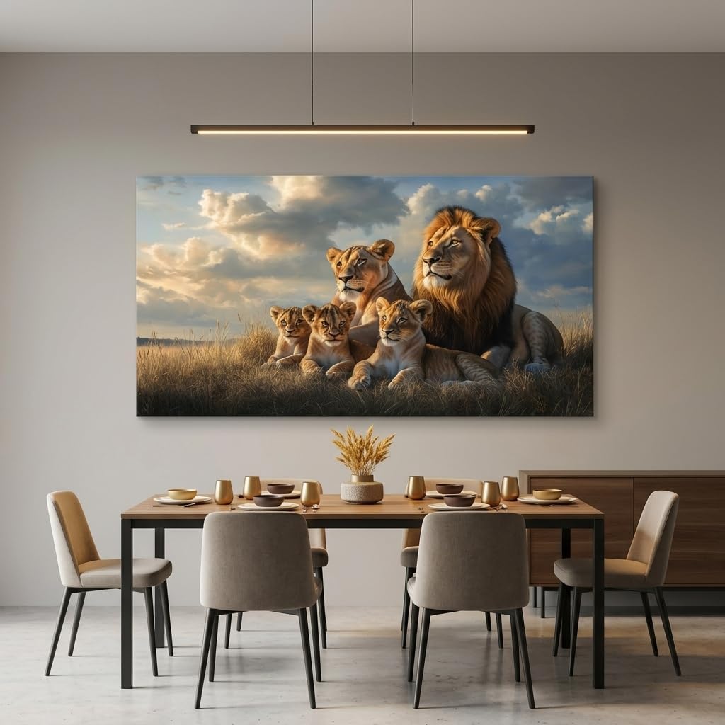 Stunning Blue Lion Family Canvas Wall Art - Vibrant Wildlife Print for Your Living Room, Bedroom, or Office Decor (40x20 Inches)