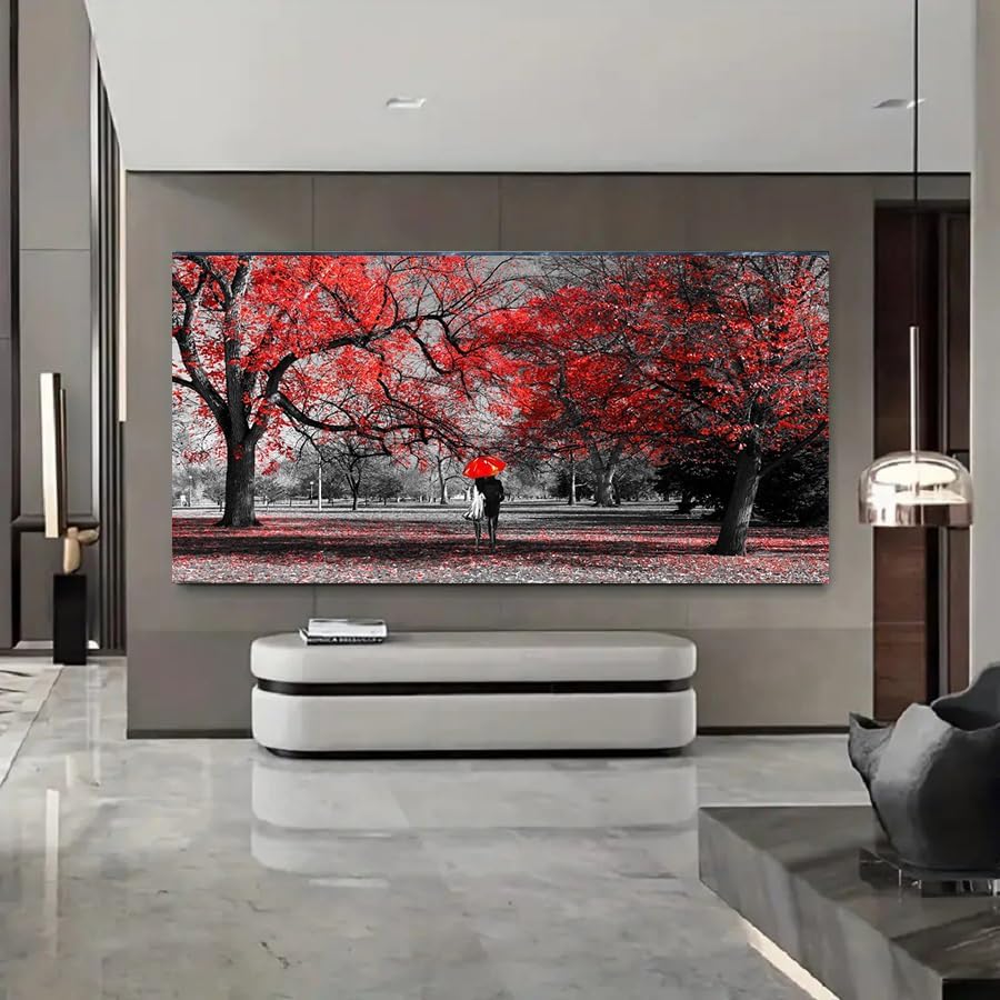 Stunning Framed Canvas Wall Art - Romantic Tree Landscape Painting for Bedroom & Living Room - 30x60 Inches