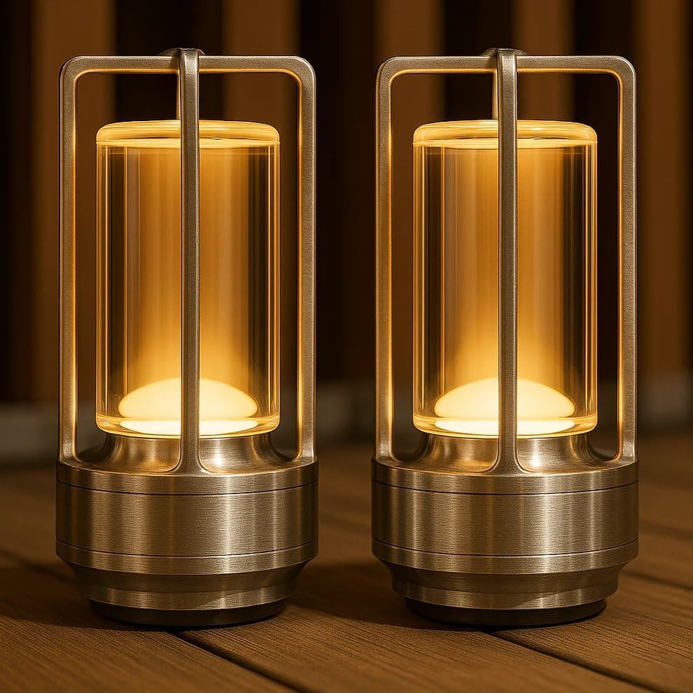 Klarako Crystal Lantern Lamp - Elegant Cordless Rechargeable Light for Bedside & Outdoor Use, Touch Control Dimmable Design - Luxury 2-Pack in Gold