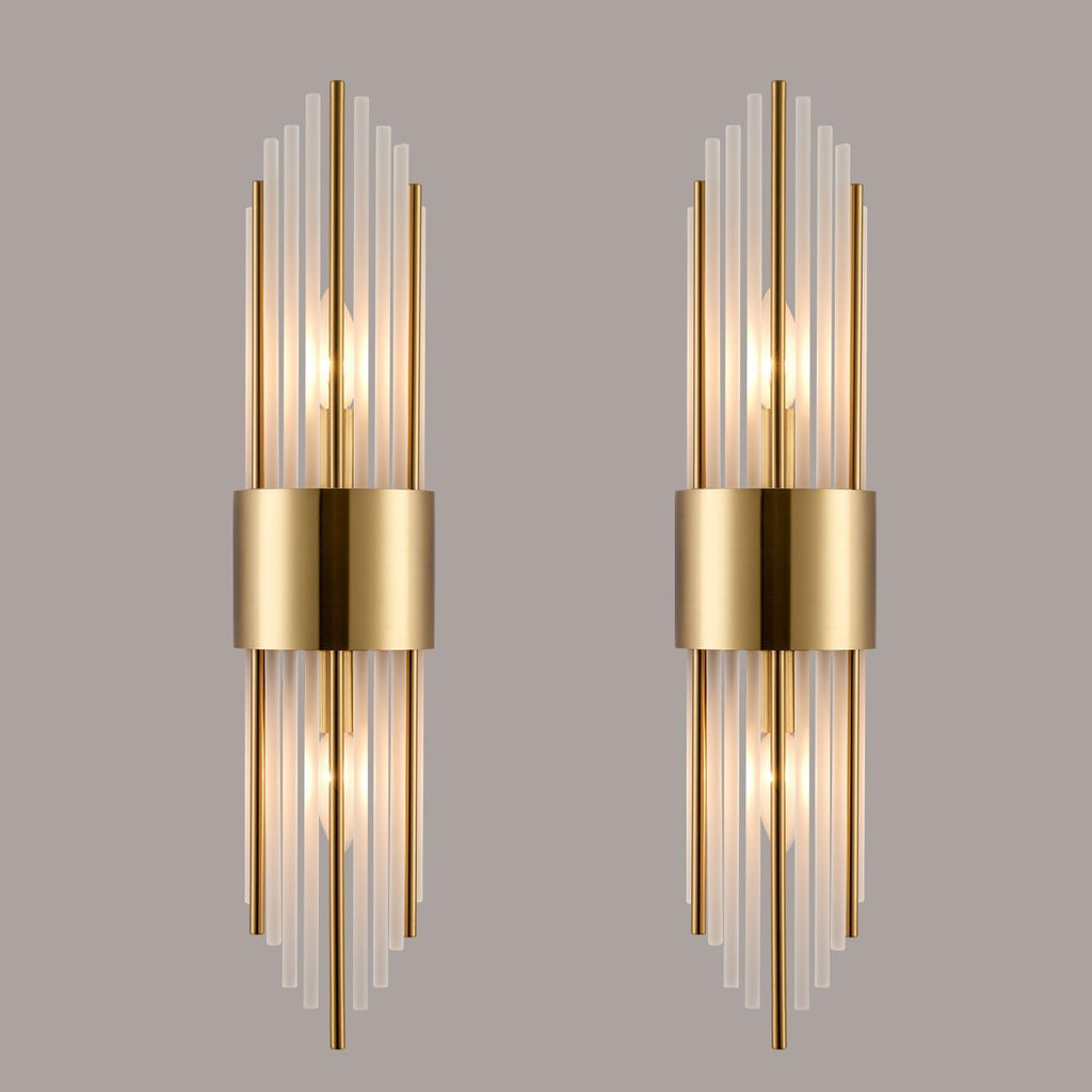 Elevate Your Space with the Luxurious 2-Light Modern Crystal Wall Sconces in Titanium Gold and Frosted Glass - Perfect for Any Room!