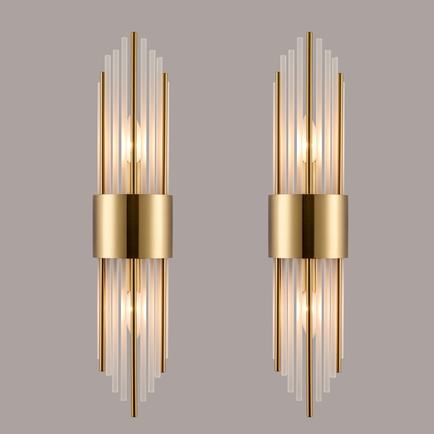 Elevate Your Space with the Luxurious 2-Light Modern Crystal Wall Sconces in Titanium Gold and Frosted Glass - Perfect for Any Room!
