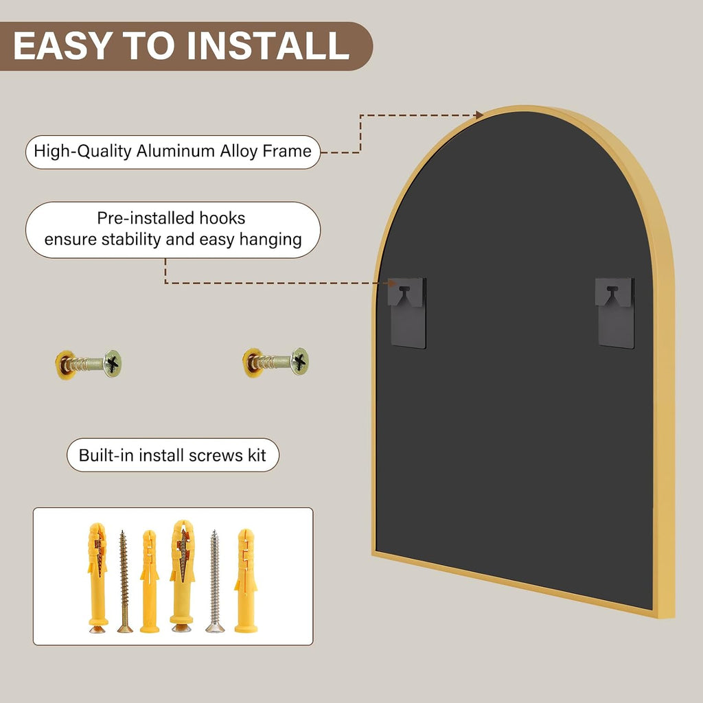 Stunning 31" x 32" Arched Gold Wall Mirror - Perfect for Bathroom, Bedroom, Living Room & Entryway Decor