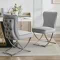 Elegant Light Grey Velvet Dining Chairs - Set of 2 with Stylish Silver X-Legs for Modern Glam Decor