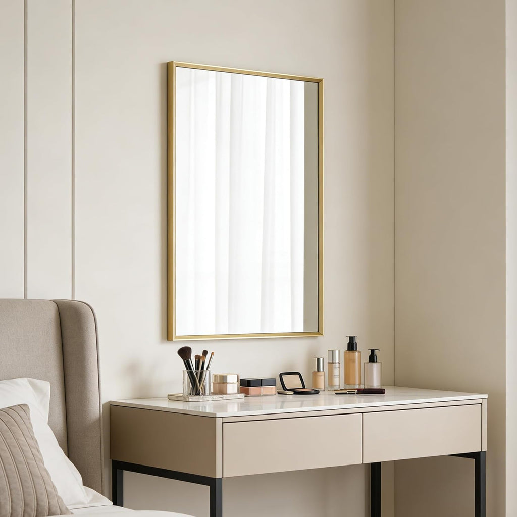 Transform Your Bathroom with the Elegant Brushed Gold Beveled Mirror - Perfectly Framed for Stylish Wall Mounting