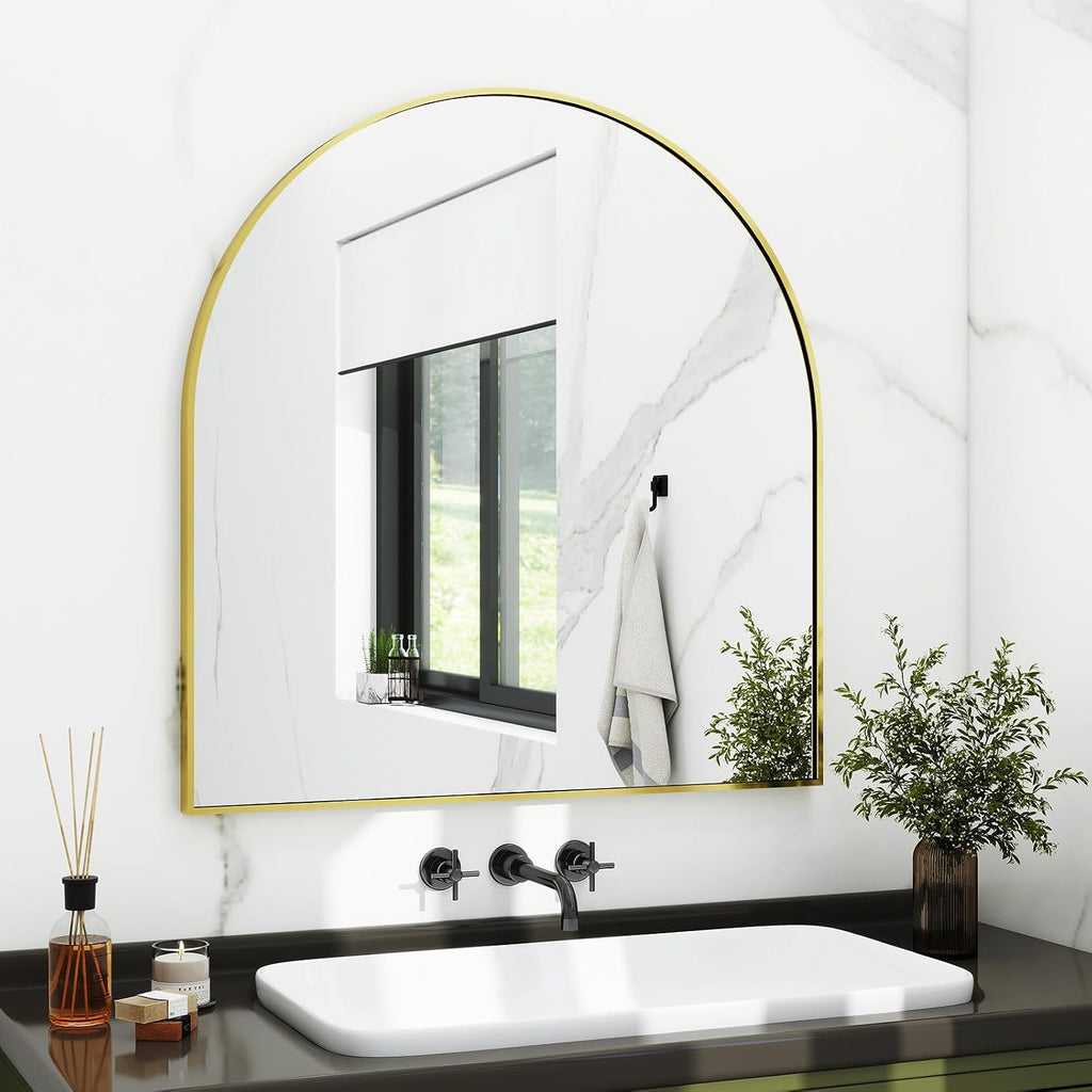 Stunning 31" x 32" Arched Gold Wall Mirror - Perfect for Bathroom, Bedroom, Living Room & Entryway Decor
