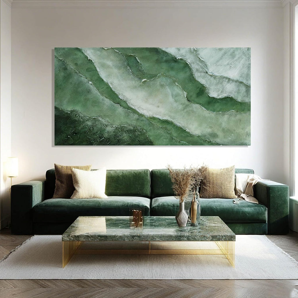 Elegant Jade Green Abstract Canvas Art - Framed Wall Decor for Bedroom and Living Room, 24" x 48"
