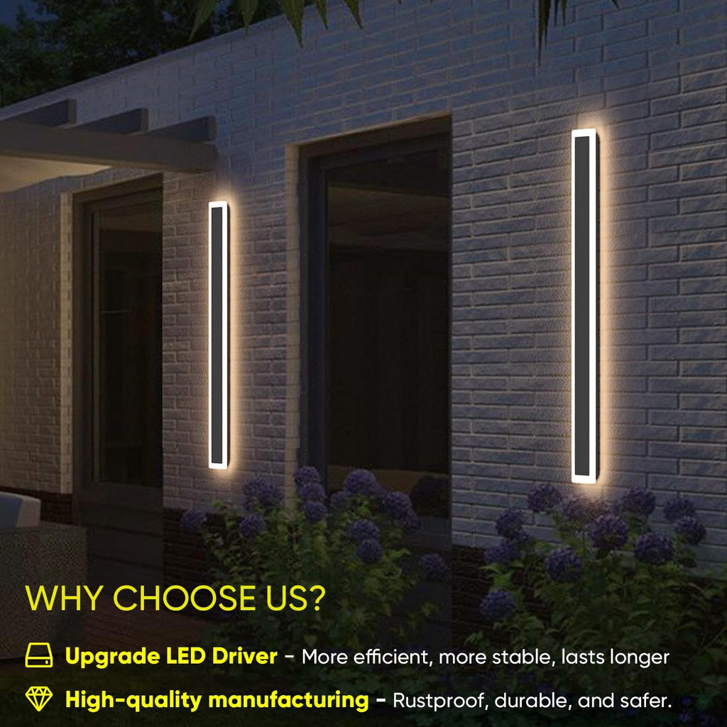 Illuminate Your Outdoors with the Modern 59" LED Wall Light in Black - Energy Efficient, Waterproof & Stylish for Patios, Porches, and More!