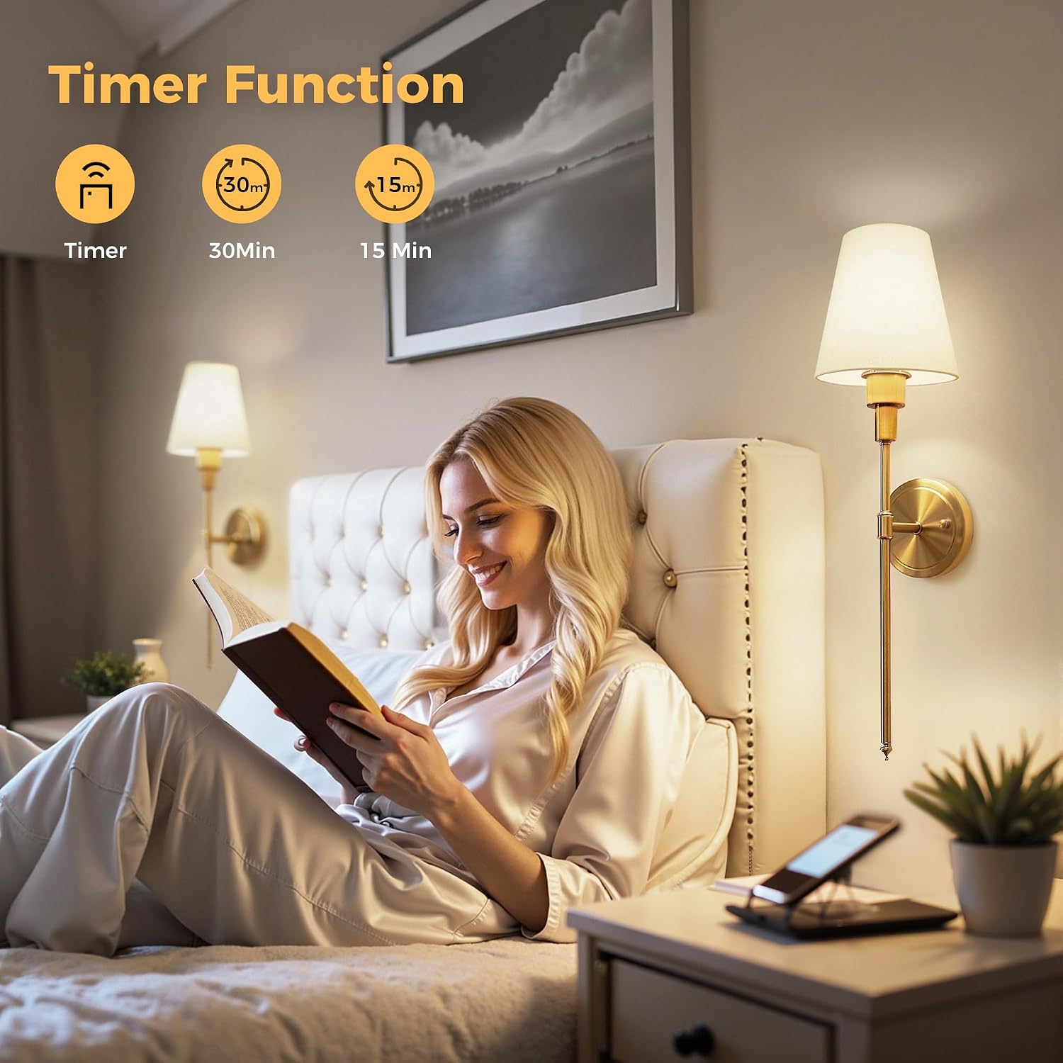 Illuminate Your Space with Our Set of 2 Battery Operated Wall Sconces - Stylish Gold Design with Wireless Remote Control and Adjustable Brightness