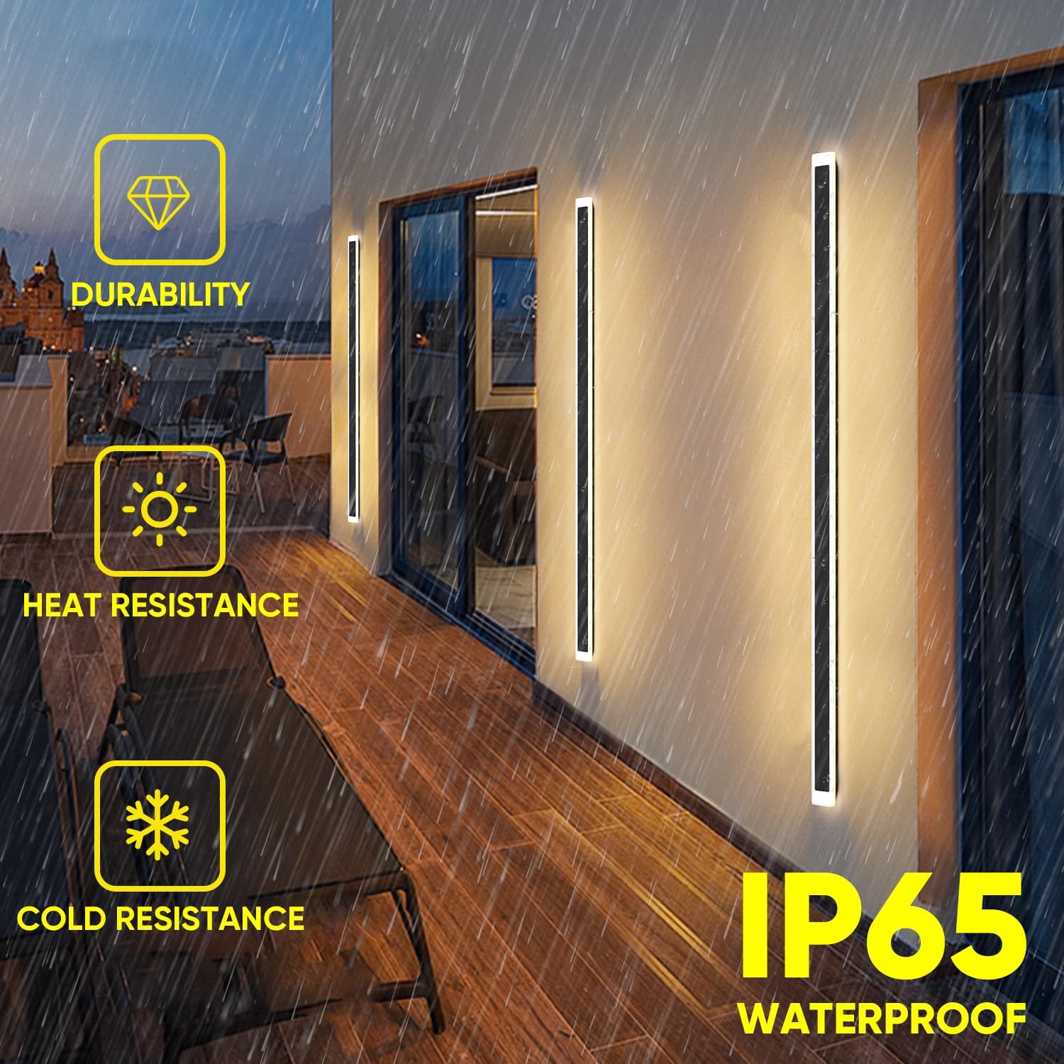 Illuminate Your Outdoors with the Modern 59" LED Wall Light in Black - Energy Efficient, Waterproof & Stylish for Patios, Porches, and More!
