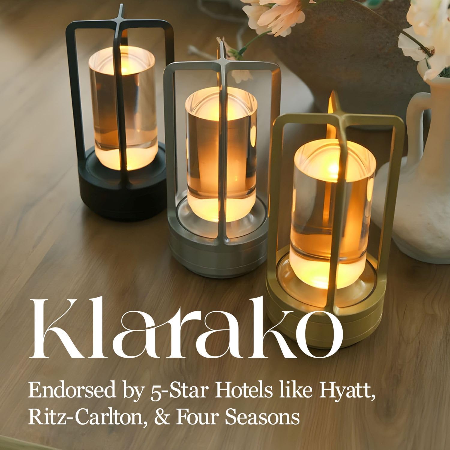 Klarako Crystal Lantern Lamp - Elegant Cordless Rechargeable Light for Bedside & Outdoor Use, Touch Control Dimmable Design - Luxury 2-Pack in Gold