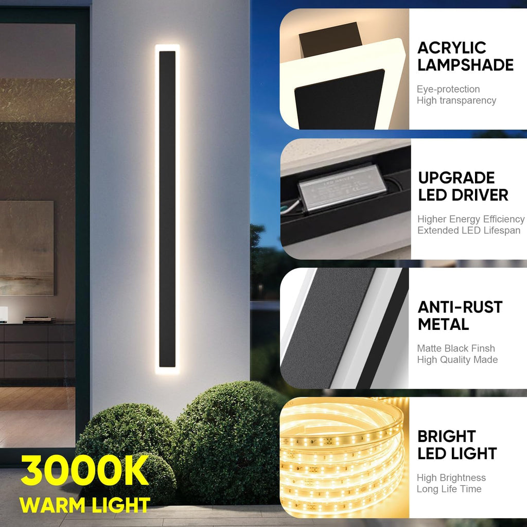 Illuminate Your Outdoors with the Modern 59" LED Wall Light in Black - Energy Efficient, Waterproof & Stylish for Patios, Porches, and More!