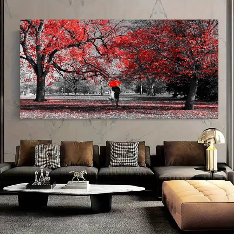 Stunning Framed Canvas Wall Art - Romantic Tree Landscape Painting for Bedroom & Living Room - 30x60 Inches