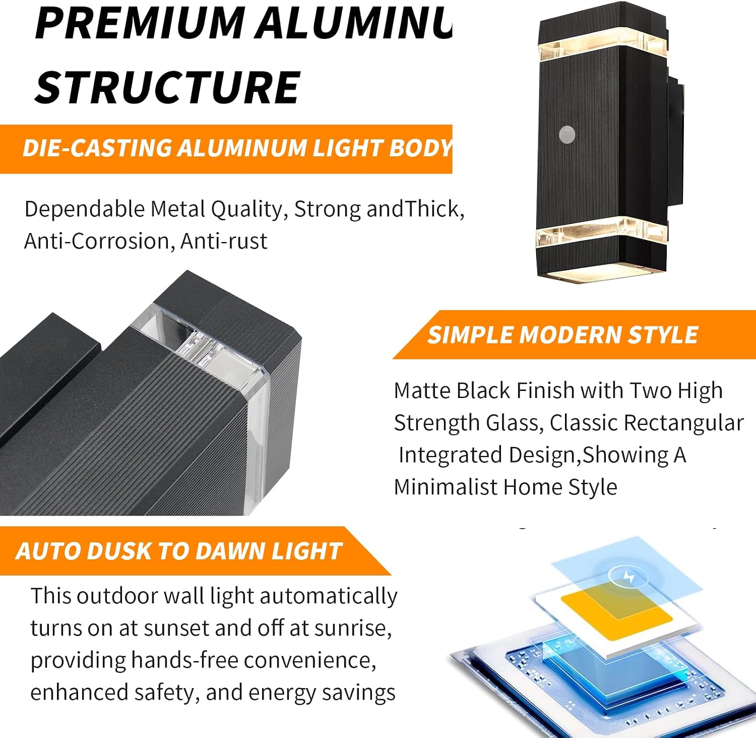 Illuminate Your Outdoors with Motion Sensor Aluminum Wall Lights - Stylish Up & Down Fixture for Garages, Porches, and Doorways