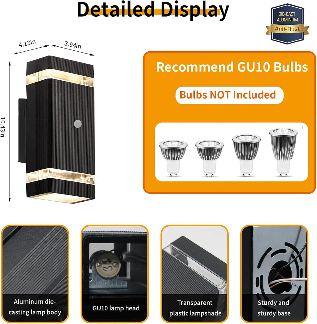 Illuminate Your Outdoors with Motion Sensor Aluminum Wall Lights - Stylish Up & Down Fixture for Garages, Porches, and Doorways