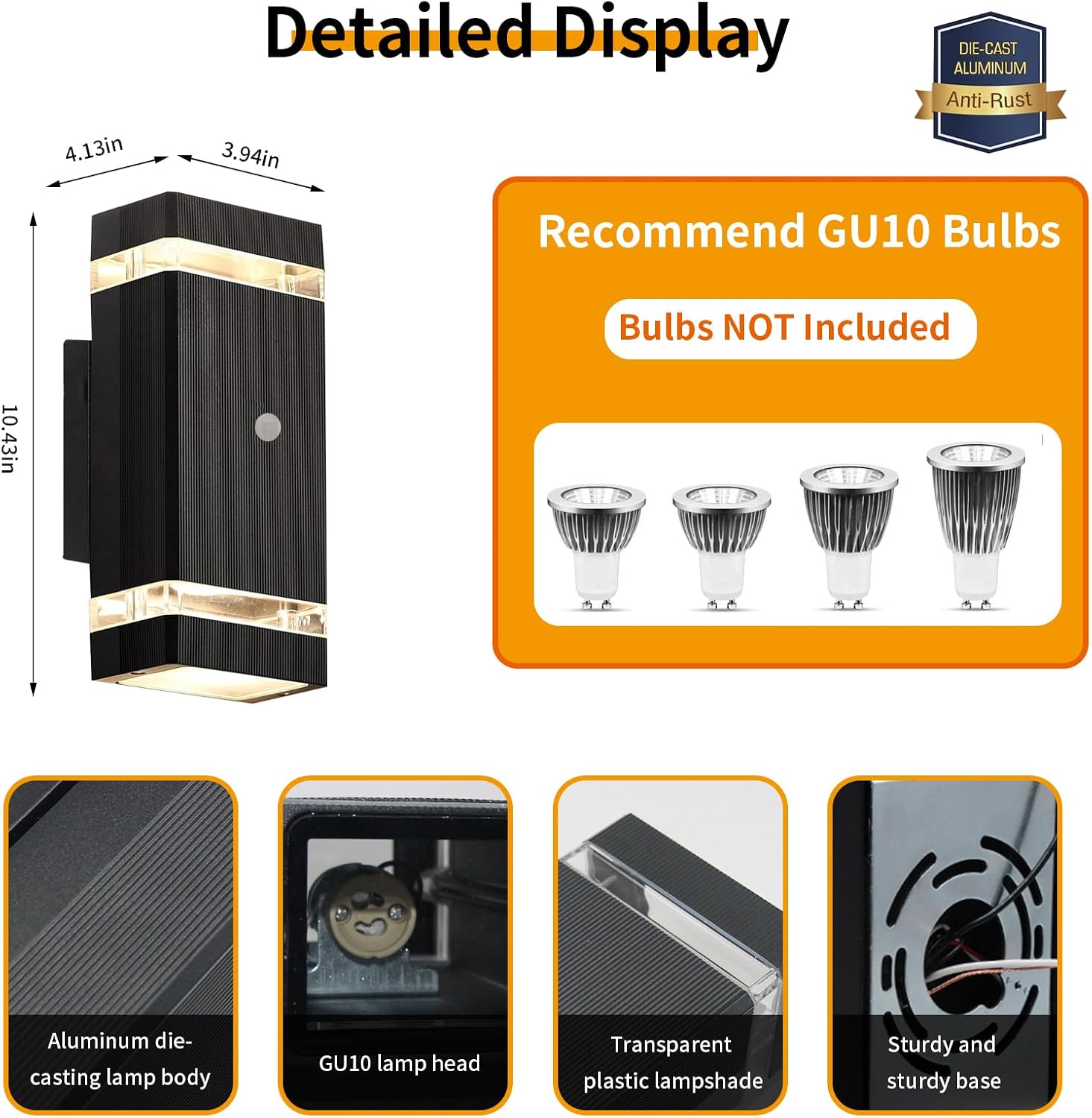 Illuminate Your Outdoors with Motion Sensor Aluminum Wall Lights - Stylish Up & Down Fixture for Garages, Porches, and Doorways