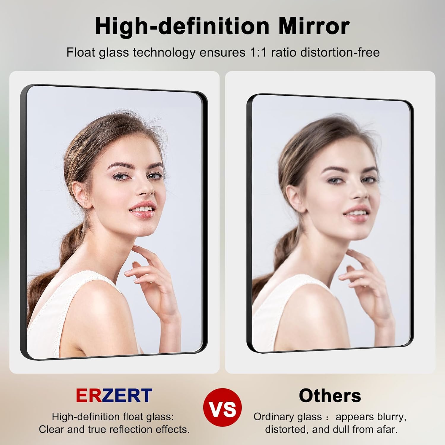 Sleek Black Metal Framed Bathroom Mirror - 60x36 Inch Modern Rectangular Vanity Mirror for Stylish Home Decor