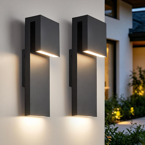 Sleek Modern LED Wall Lights - 2 Pack Waterproof Outdoor/Indoor Fixtures, 17W Warm White Illumination in Textured Black Finish for Your Entryway, Garage, and Patio