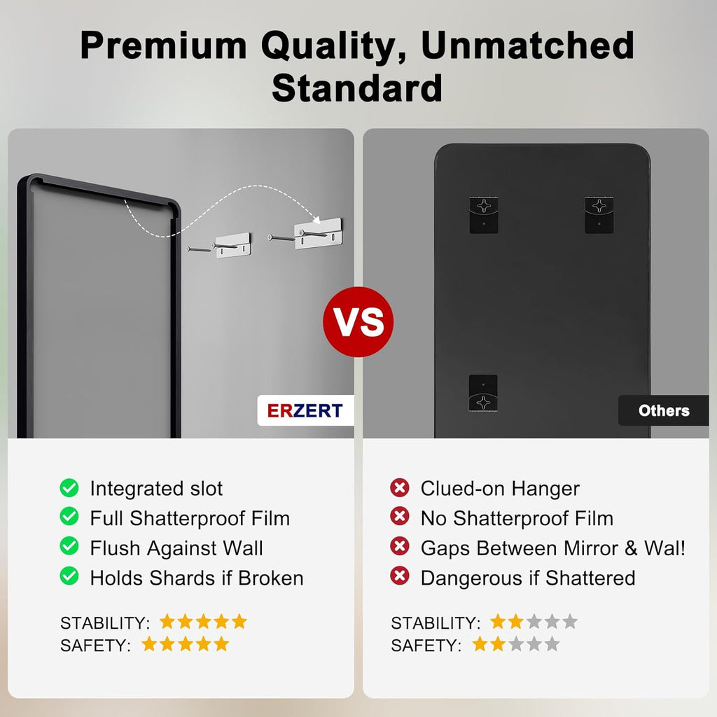 Sleek Black Metal Framed Bathroom Mirror - 60x36 Inch Modern Rectangular Vanity Mirror for Stylish Home Decor