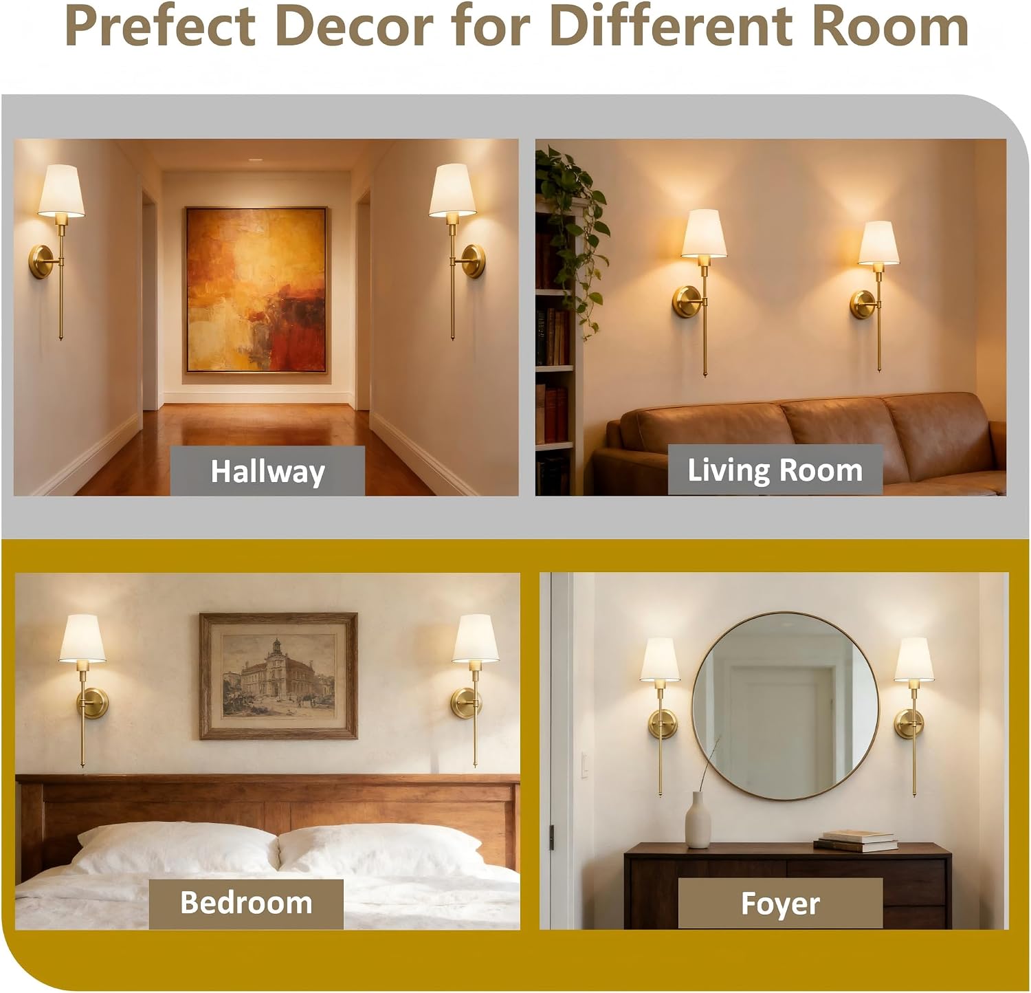 Illuminate Your Space with Our Set of 2 Battery Operated Wall Sconces - Stylish Gold Design with Wireless Remote Control and Adjustable Brightness