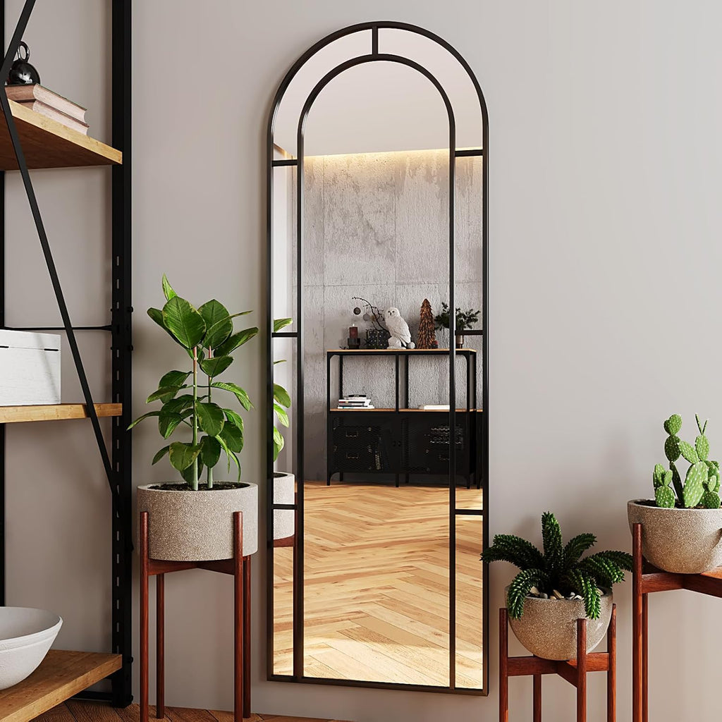 Stunning Full-Length Arched Mirror - 21" x 58" Black Window Design for Elegant Home Decor