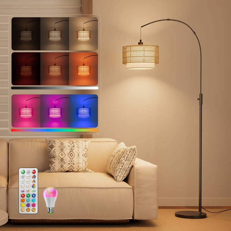 Stylish 71" Bohemian Arc Floor Lamp with RGB Color Changing LED and Magnetic Remote - Perfect for Any Room!