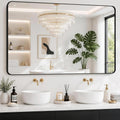 Sleek Black Metal Framed Bathroom Mirror - 60x36 Inch Modern Rectangular Vanity Mirror for Stylish Home Decor